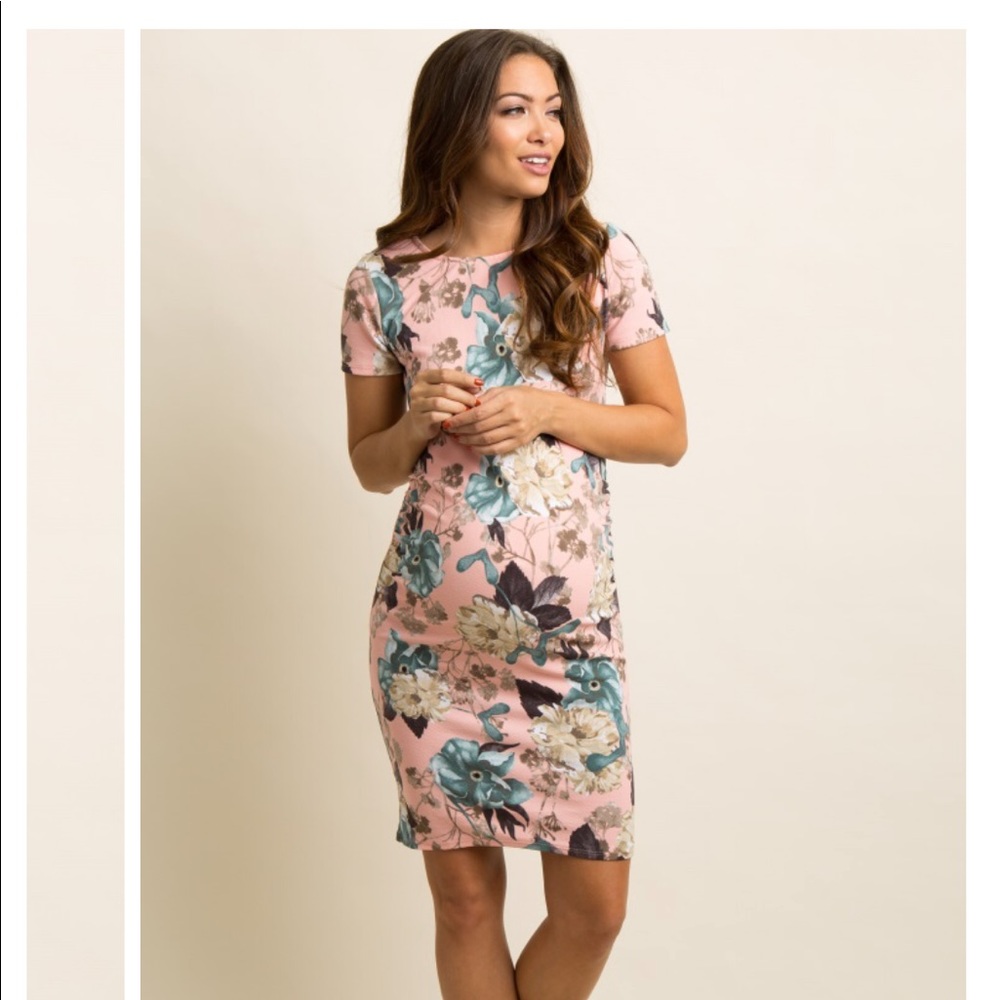 Pink blush pink floral maternity dress